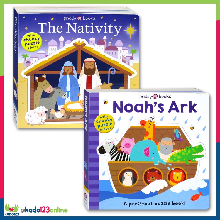 Priddy Books The Nativity / Noah's Ark Board Book With Chunky Puzzle Pieces (KD)