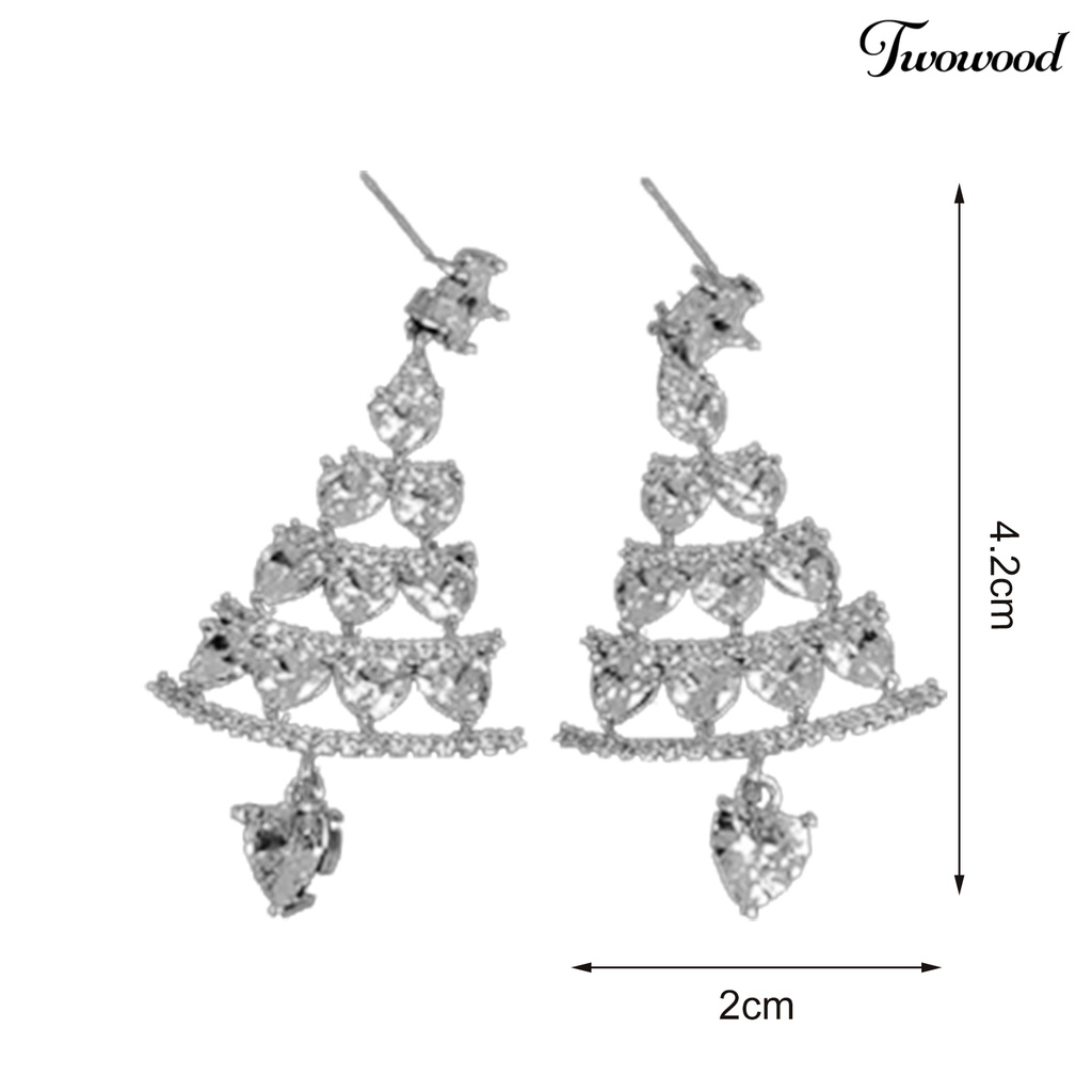 1 Pasang Anting Berlian Imitasi Bentuk Pohon Natal Bahan Stainless Untuk Wanita