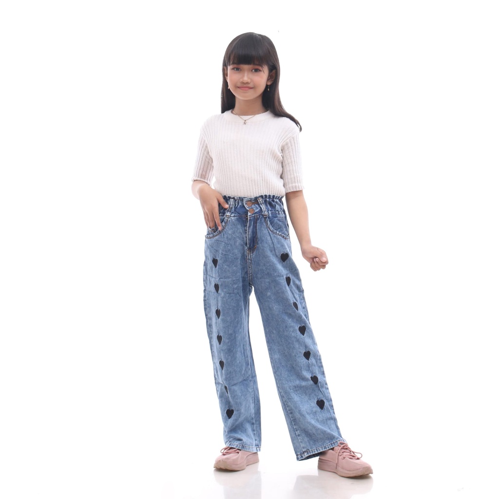 Celana Anak Tanggung / Celana Jeans Kulot Bordir Love Anak