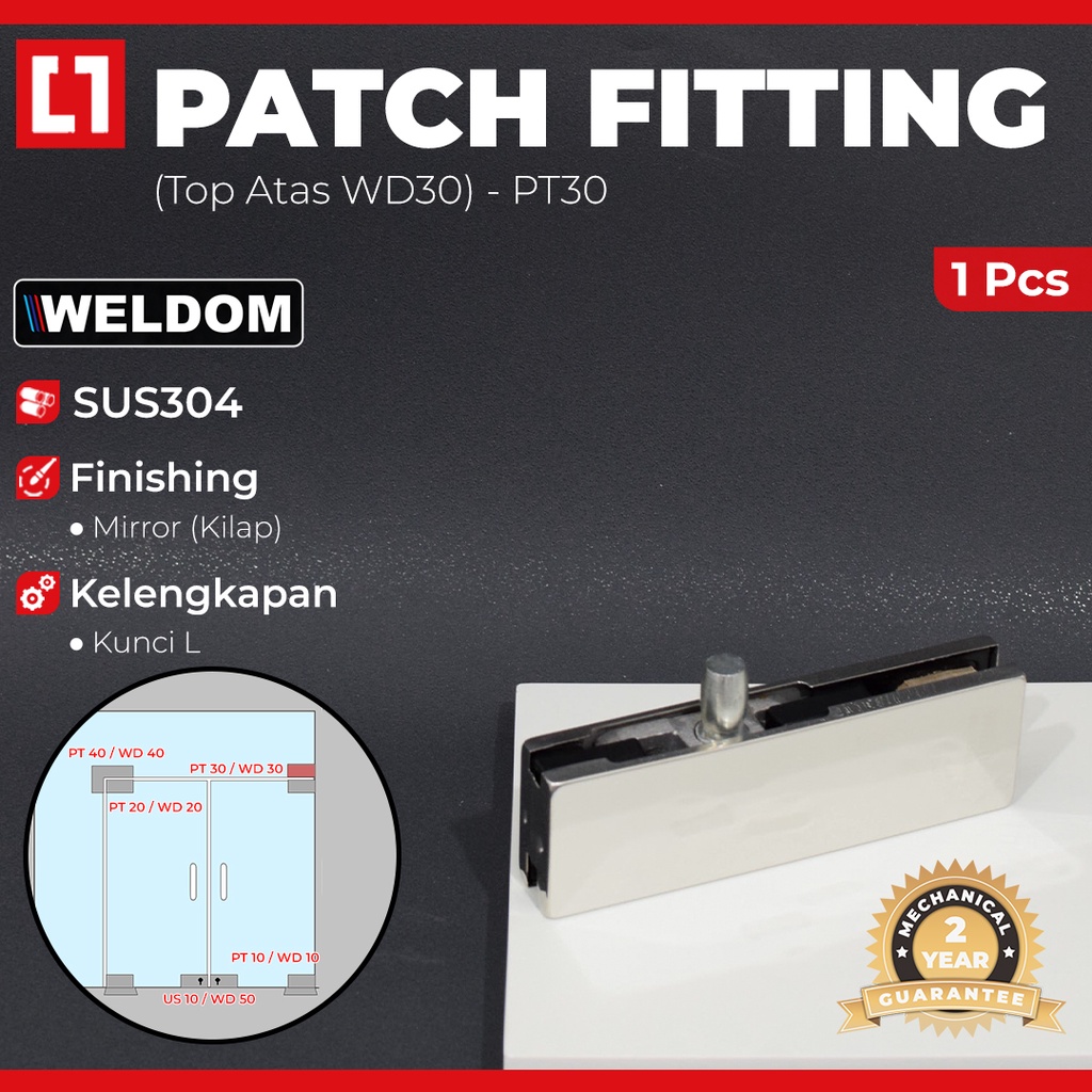 Patch Fitting PT 30 Penjepit Engsel Pintu Kaca Atas WD30 - Weldom