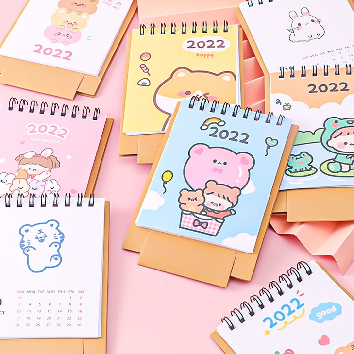 Kalender Meja Mini Desain Hewan Kucing Warna Acak Untuk Dekorasi Kantor / Sekolah