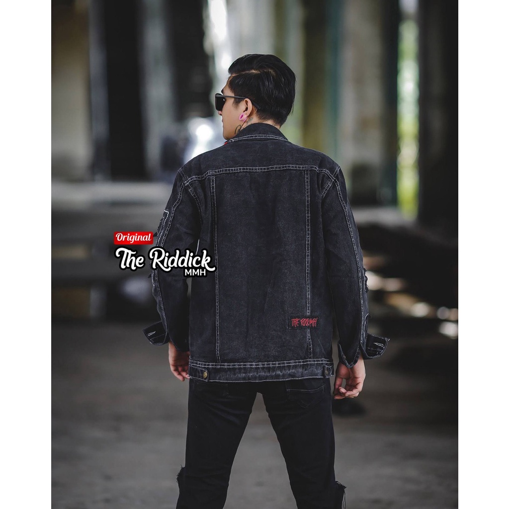 TURUN HARGA ! Jaket Jeans Hiphop - Jaket Jeans Sobek Snow Black The Riddick - Jaket Denim Terbaru Korean Style