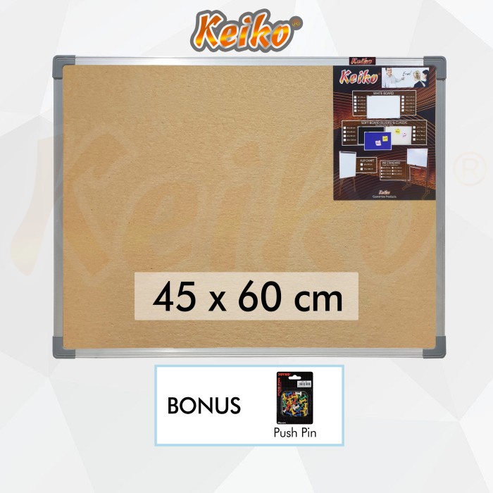 

Papan Tulis Softboard Cork Pin Board / Papan Mading Gantung Keiko 45 X 60 Cm