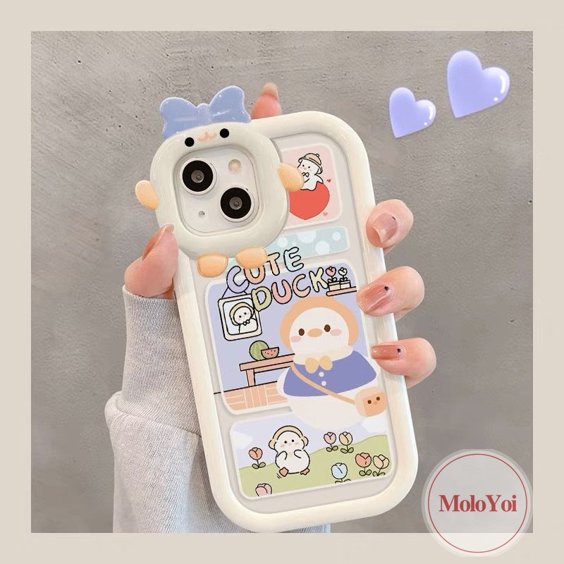 Soft Case Desain Kartun Bebek Monster 3D Untuk iPhone 11 12 14 13 Pro MAX 7 14 6 6s 8 Plus XR X XS MAX SE 2020