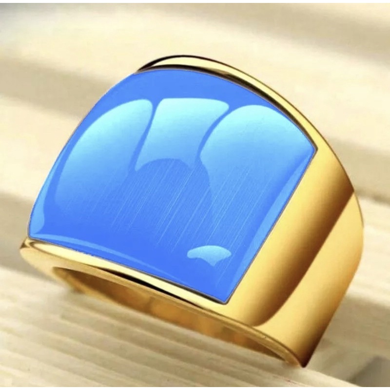 Cincin Opal Sky Blue Cat Eye Ring Gold Titanium Anti Karat Tahan Luntur