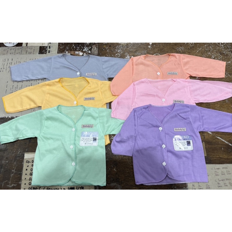 (6pcs) baju bayi baby kancing panjang BOBOKO warna cerah