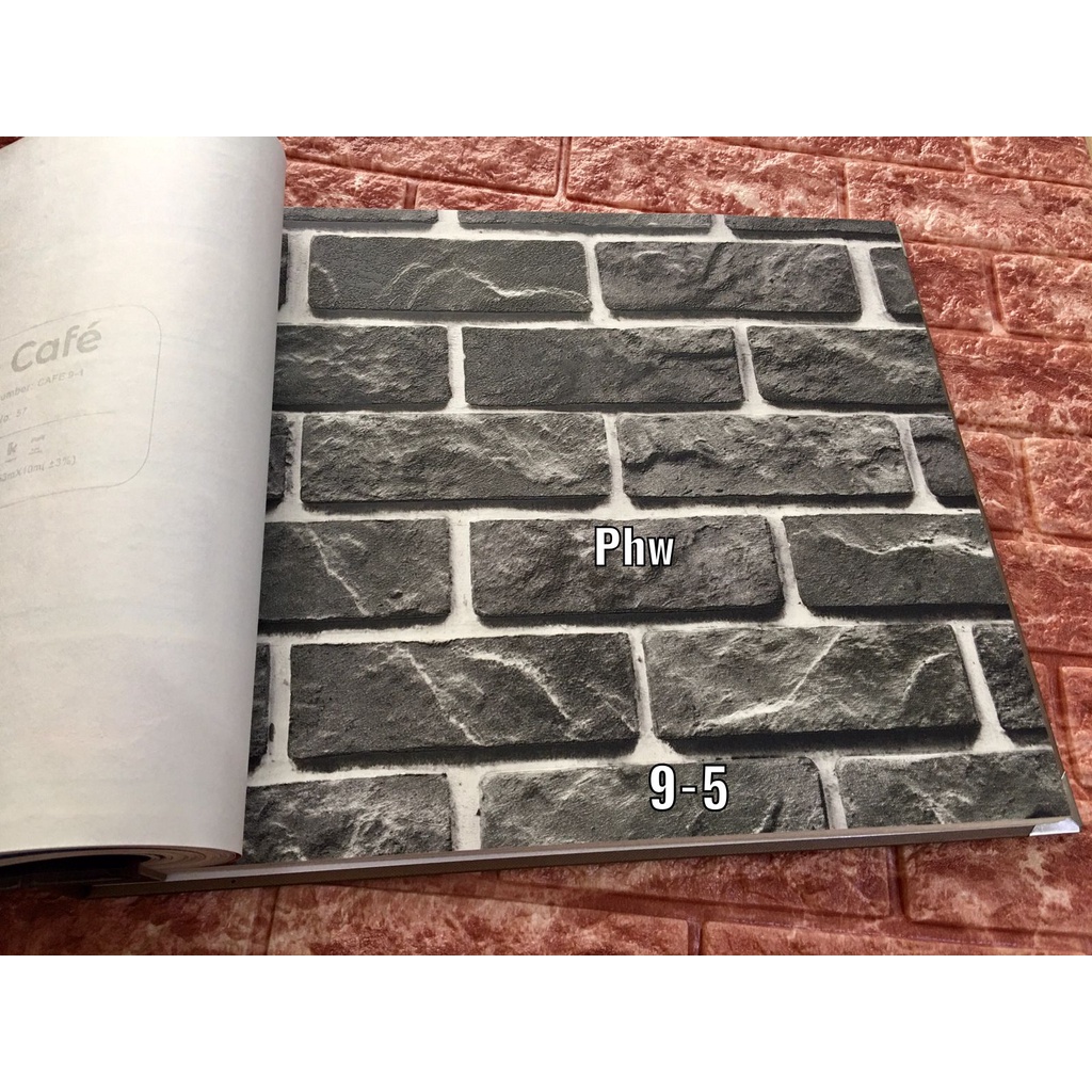 Wallpaper Dinding Bata Abu Merah Coklat 3D