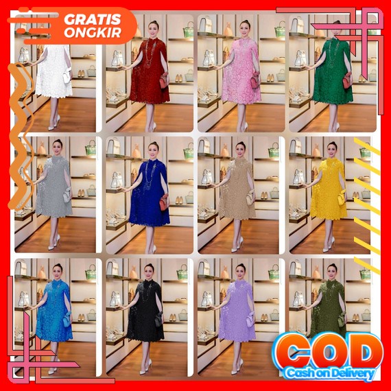 Baju Dress Pesta Wanita Model Terbaru Kekinian Kondangan Imlek Natal Pesta Brukat Selutut Dress Manu
