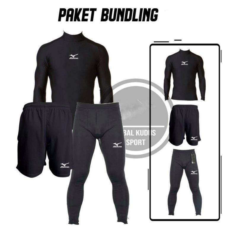 Baju Olahraga Manset Pria Celana Pendek Legging hitam Setelan Olahraga