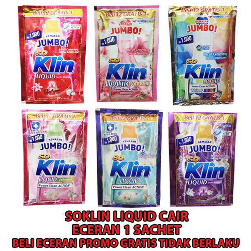 SOKLIN LIQUID PER SACHET/ SOKLIN DETERGEN CAIR 22ml SACHET SATUAN ECER