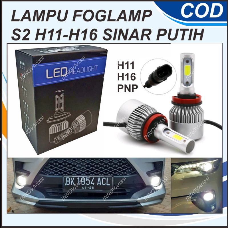 LAMPU FOGLAMP LED MOBIL KABUT BUMPER S2 H11 H16 TAFF LED COB 2 SISI  SINAR PUTIH TERANG AVANZA XENIA