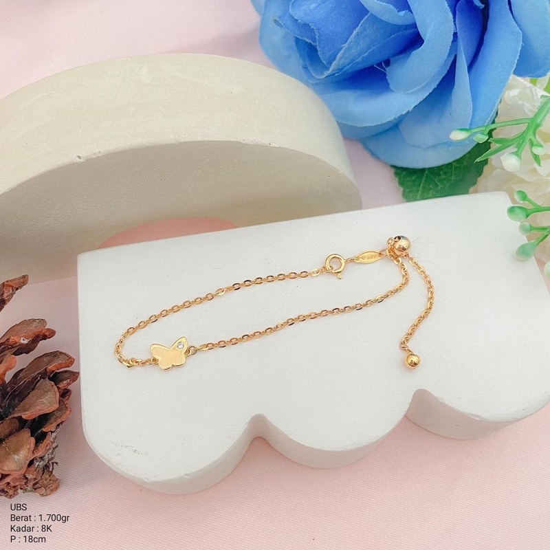 Perhiasan Gelang Serut Emas Simple UBS Kupu - Kupu 8k / 375