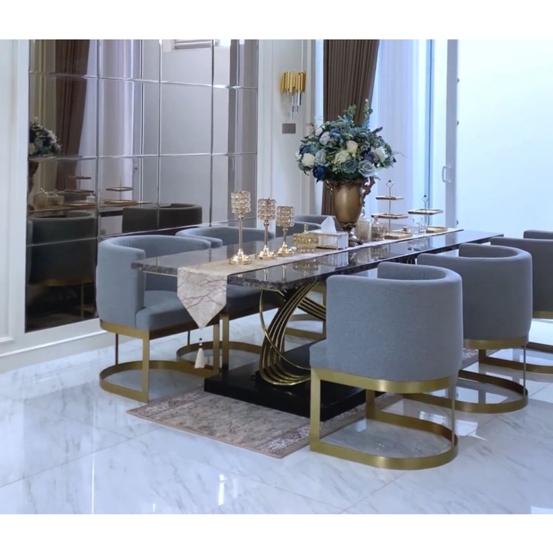 SET MEJA MAKAN STAINLESS MARMER 6 KURSI