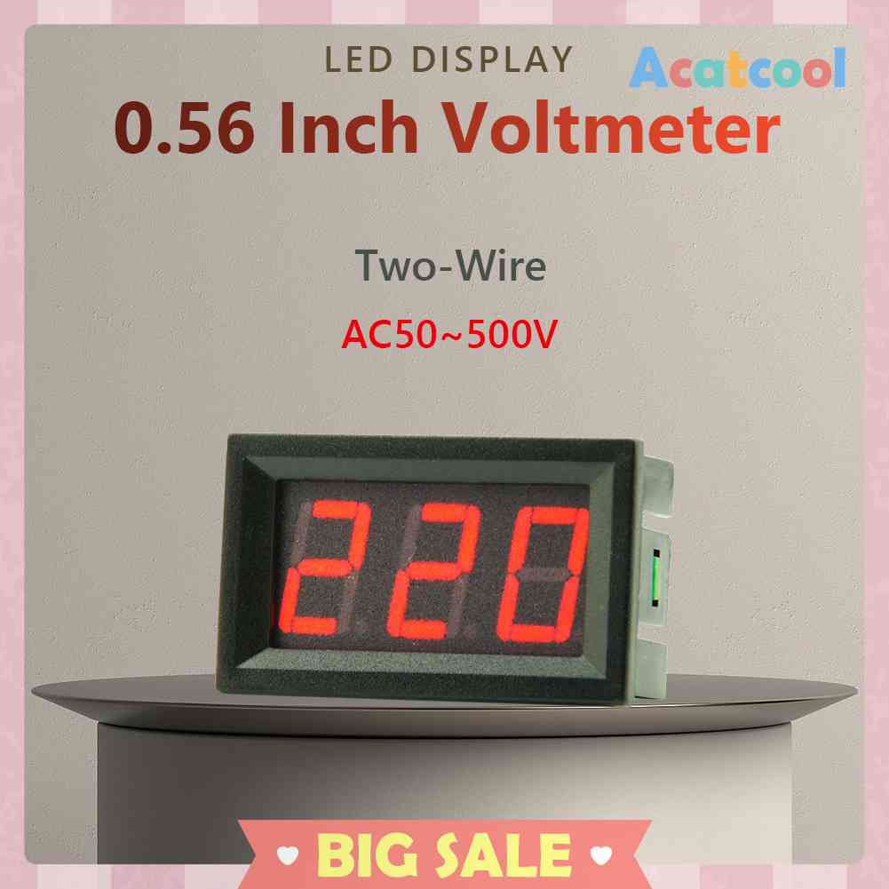 0.56 inch Voltmeter LED Display AC 50-500V 2 Kabel Untuk Mobil