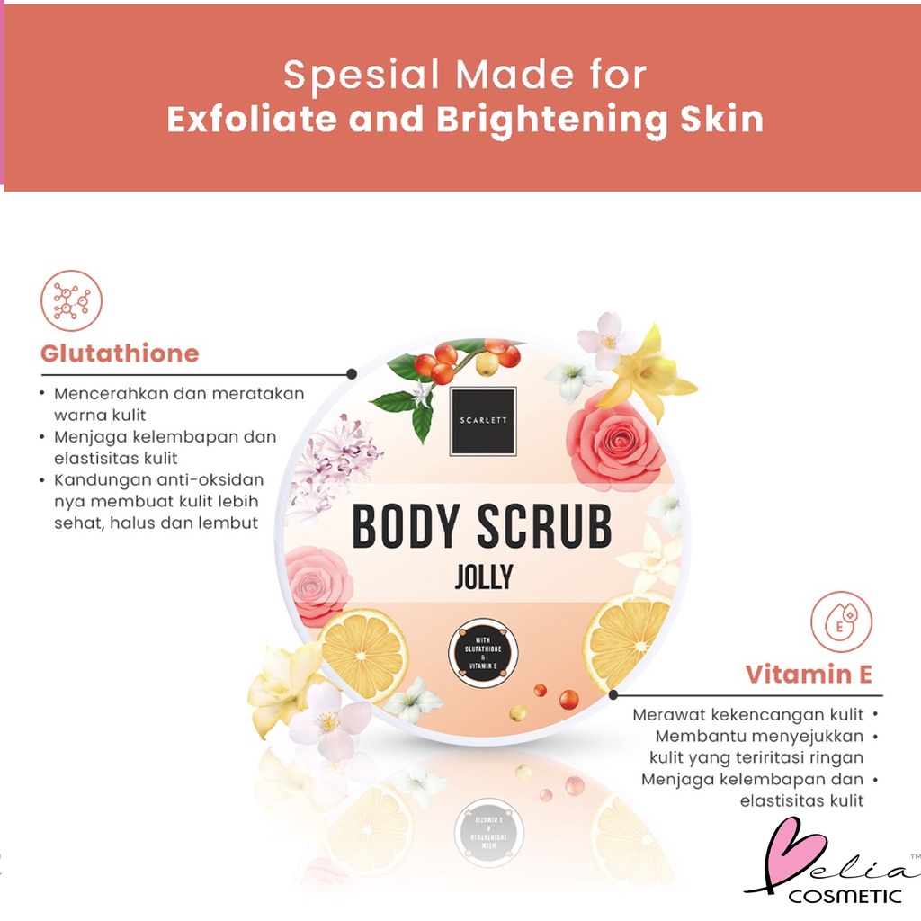 ❤ BELIA ❤ SCARLETT Whitening Body Scrub 250ml | Peeling Scrub | Perontok daki | BPOM