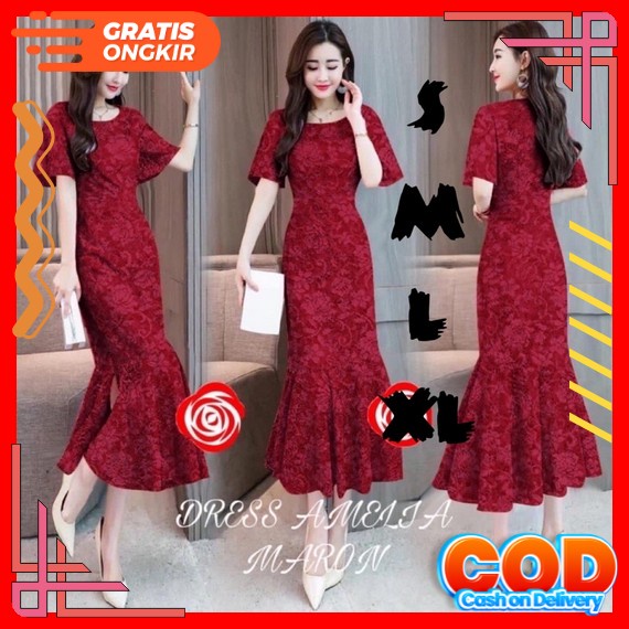 Dress Brukat Gamel Madel / Dress Natal Wanita Kekinian / Dress Brokat / Longdress Pakaian Wanita Ter