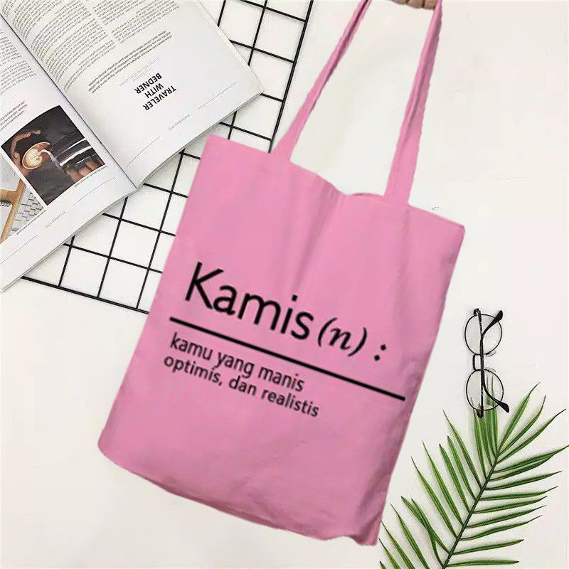 Tas Tote Bag Wanita Pakai Resleting MOTIF HARI BAHAN KANVAS