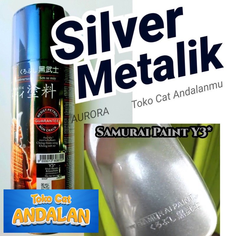 

Toko Cat Andalan - Pilox Samurai Silver Metallic Y3 Silfer Metalik Yamaha Cat Pilok Tahan Bensin 400ml | Toko Cat Andalan Mobil dan Motol