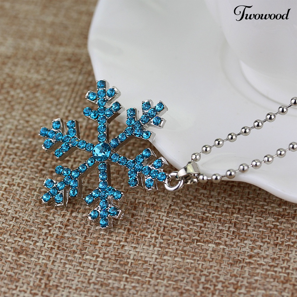 Kalung Liontin Snowflake Biru Putih Bahan Alloy Aksen Berlian Imitasi Untuk Wanita