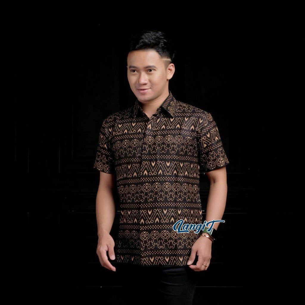 Batik Pria Lengan Pendek Motif Songket Etnik | Batik Seragam M L XL XXL Jumbo