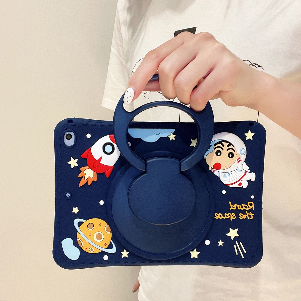 Casing Soft Case Silikon 360 Derajat Untuk Xiaomi Redmi Pad (2022) 10.61 &quot;VHU4254IN 5G° Ring Stand Cover Krayon Shin Chan Desain Kartun Astronot Rotasi Putar