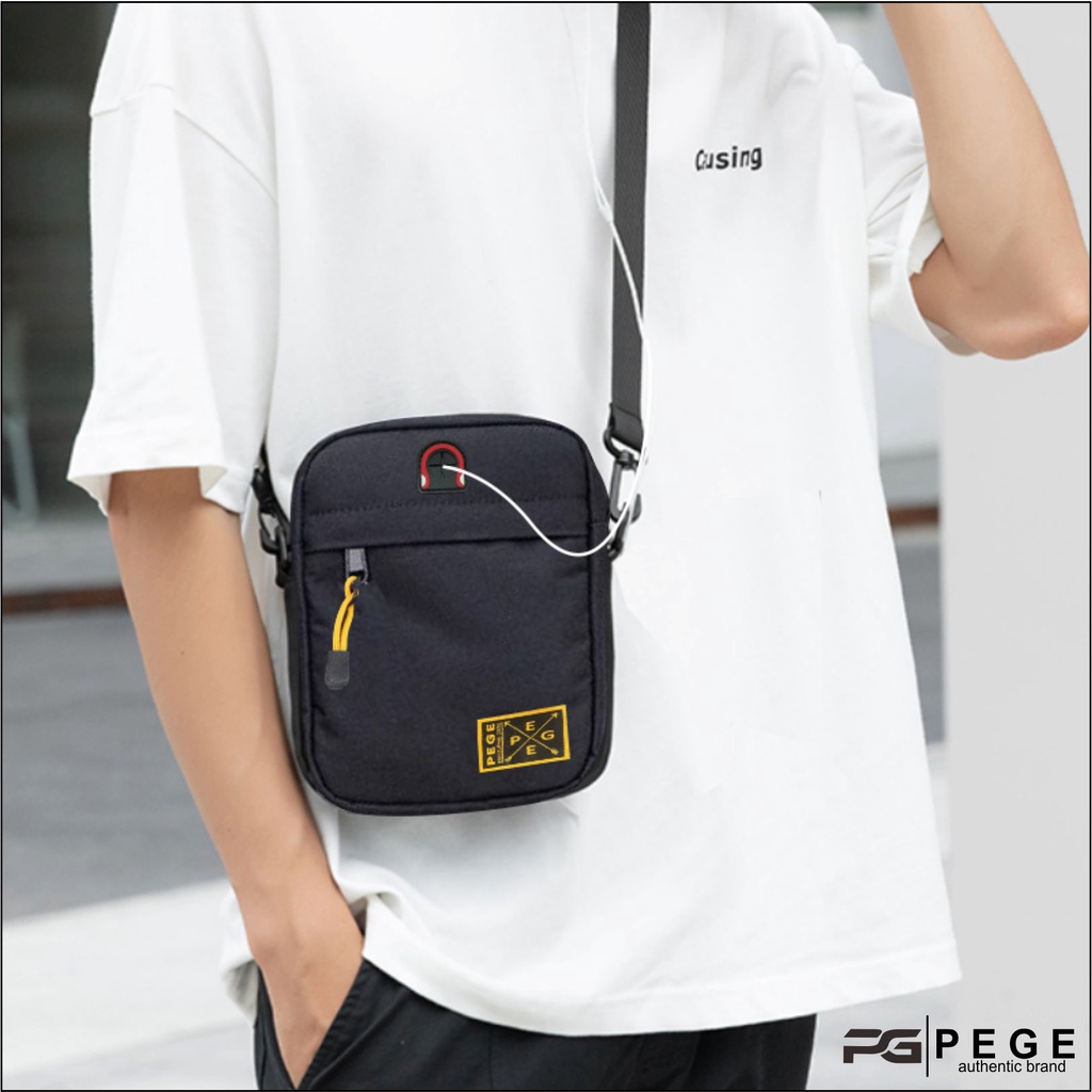 Tas Selempang Bahu Pria PEGE Mensa Casual Hitam - PG 8937