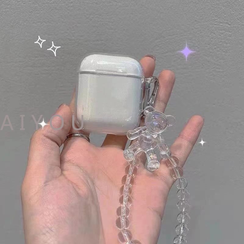 Case Transparan Motif Beruang Lucu Dengan Gantungan Kunci Cover Apple AirPods 1 2 3 Pro 2 2022