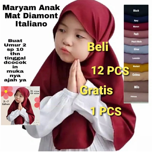 Jilbab Anak Perempuan Bergo Maryam Instan Non Pet Hijab Anak Diamond -  Toserbaht