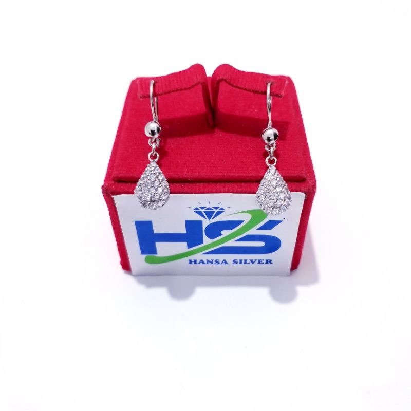 Anting Perak Asli Silver 925 Lapis Emas Putih Model Agogo Oval - Anting Wanita Anti Karat