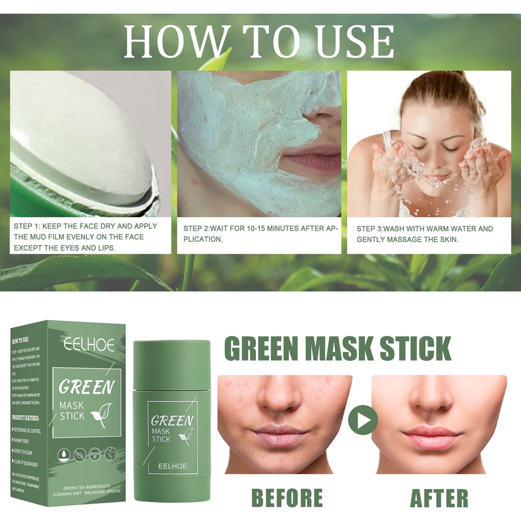 Green Tea Mask Cleansing Clay Stick Masker wajah Masker Pembersih komedo/Cleansing Mask