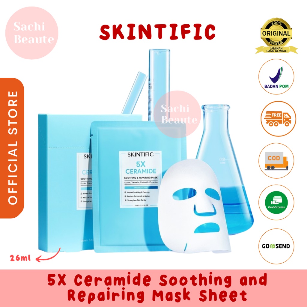 SKINTIFIC Masker Wajah 5X Ceramide Soothing and Repairing Mask Sheet Mask untuk Kulit Kering Kasar Kemerahan Mengelupas