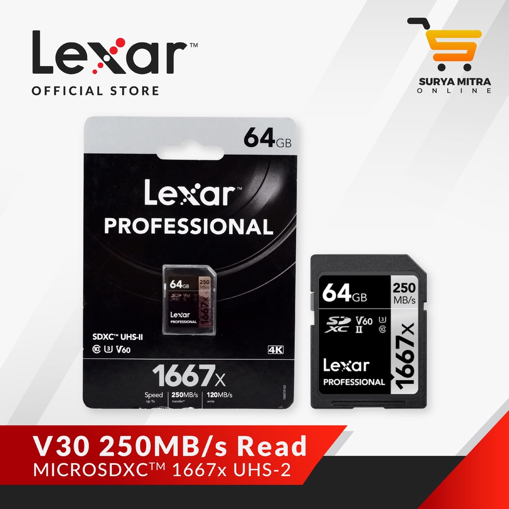 Memory Card Lexar SDXC 64GB 1667x Professional 250MB/s V30 - 1667x 64GB Resmi