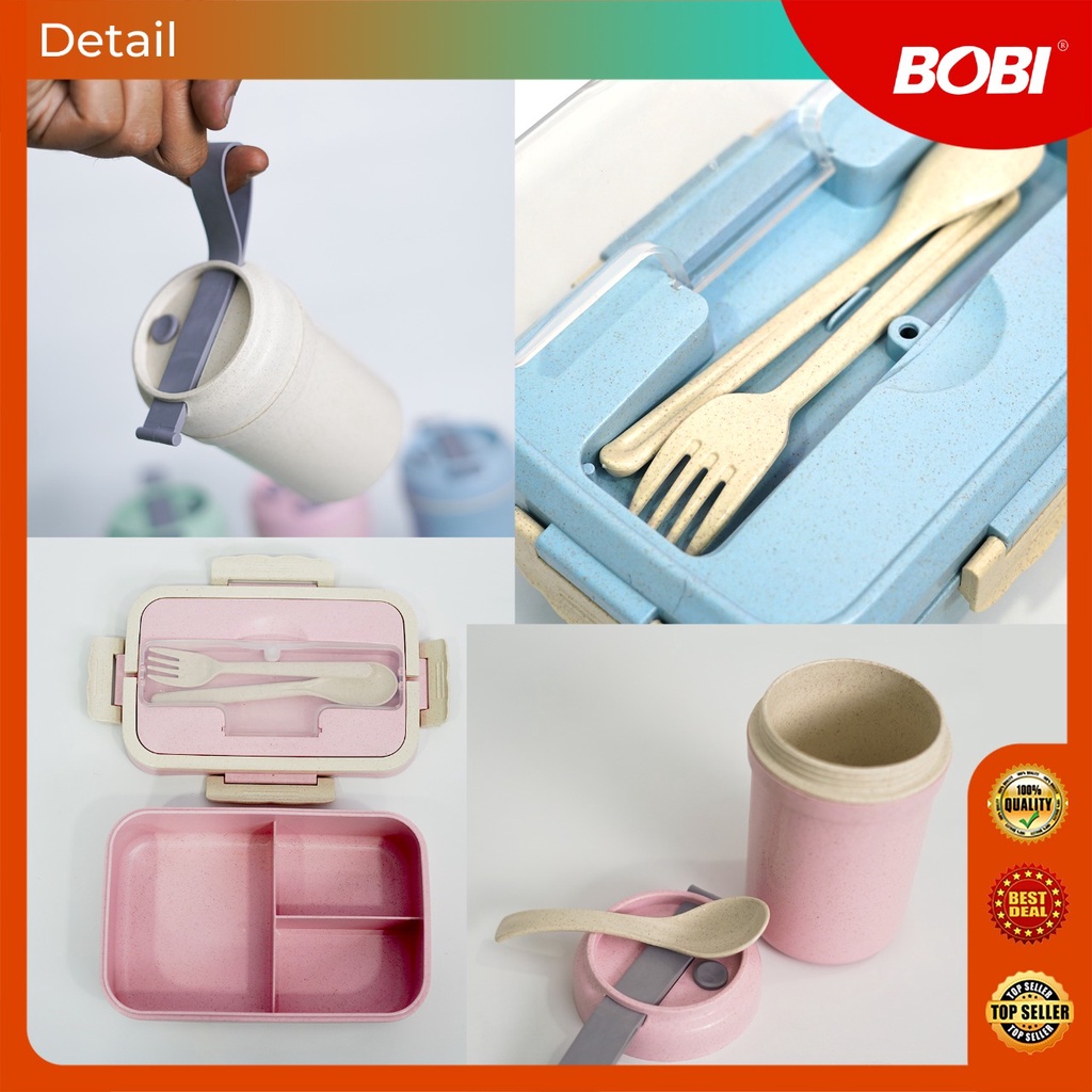 Tempat Bekal Makanan Set + Cup Soup  //  Lunch Box Set ​1000ml atau 1500ml  Free Sendok,Garpu