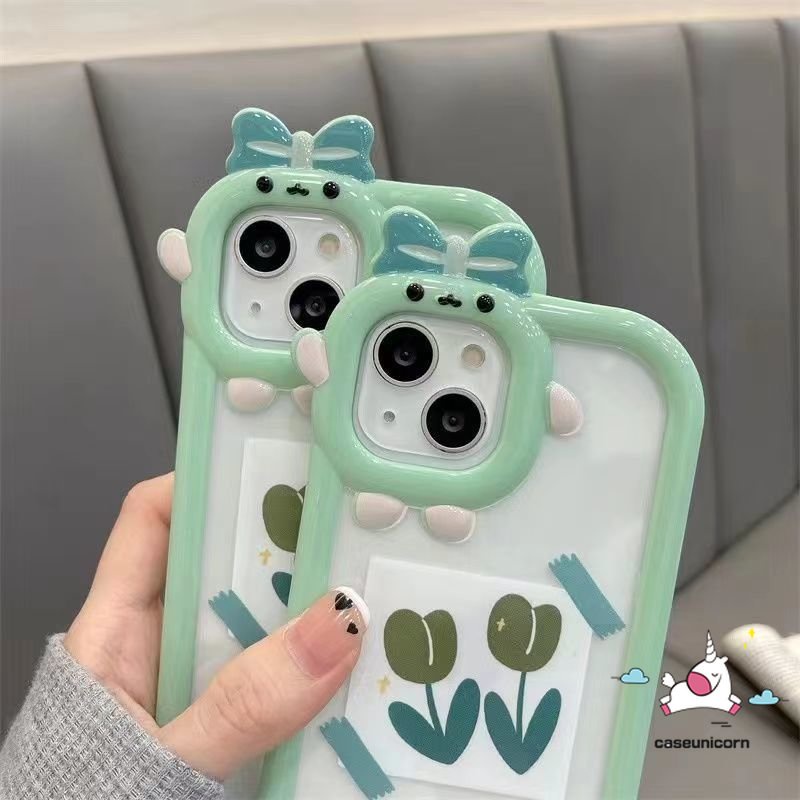 3d Bow Mosnter Lens Case Samsung A14 A04 A53 A32 A04s A12 A04E A23 A03 A13 A52 A31 A50 A22 A33 A71 A50s A02s A21s A03s A73 A51 A52s A30s A11 Ins Retro Bunga Tulip Soft Cover