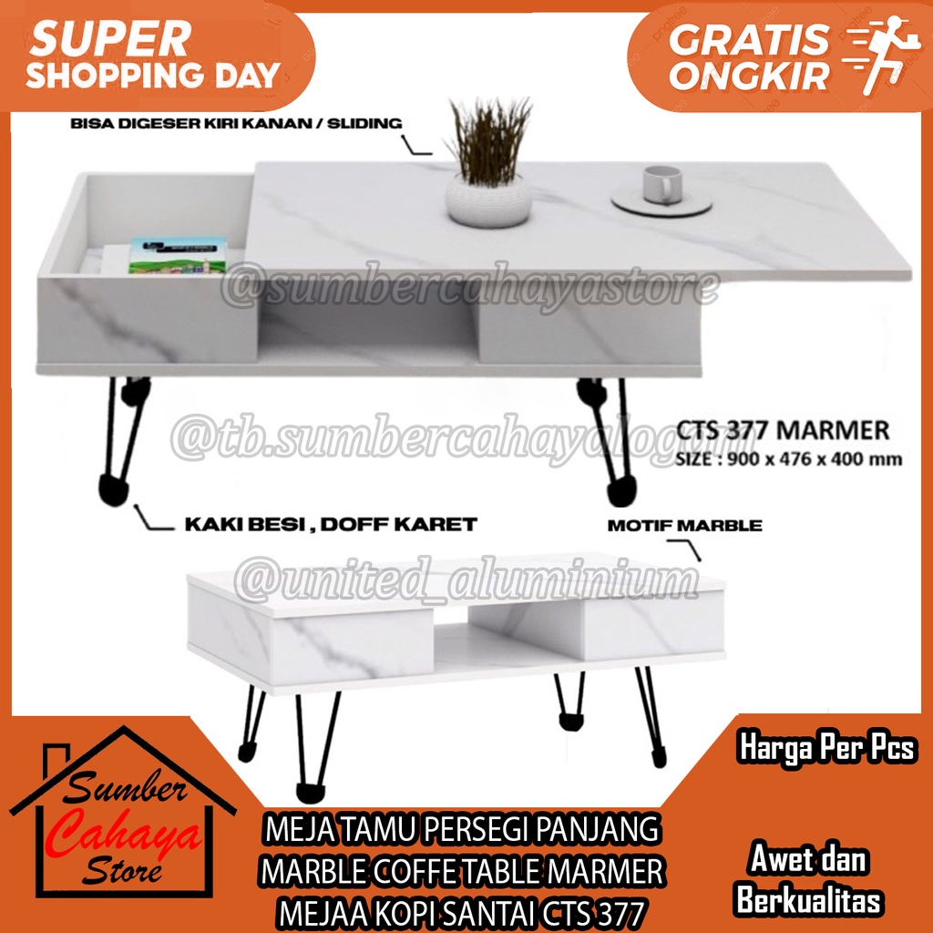 MEJA TAMU PERSEGI PANJANG MARBLE COFFE TABLE MARMER KOPI SANTAI CTS 377 SOFA SOPA SOFFA TERAS MINIMA