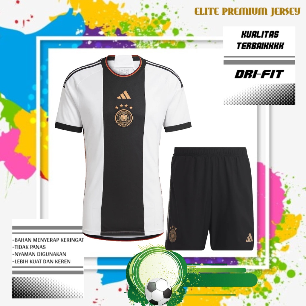 SETELAN JERSEY DAN CELANA SEPAK BOLA JERMAN HOME WORLD CUP 2022/2023 GRADE ORI | FULL SET BAJU DAN C