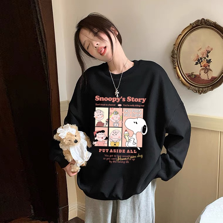 EUNII Sweater Lengan Panjang Cartoon Snoopy Korean Style/Sweater Crop/Baju Wanita/Switer Wanita