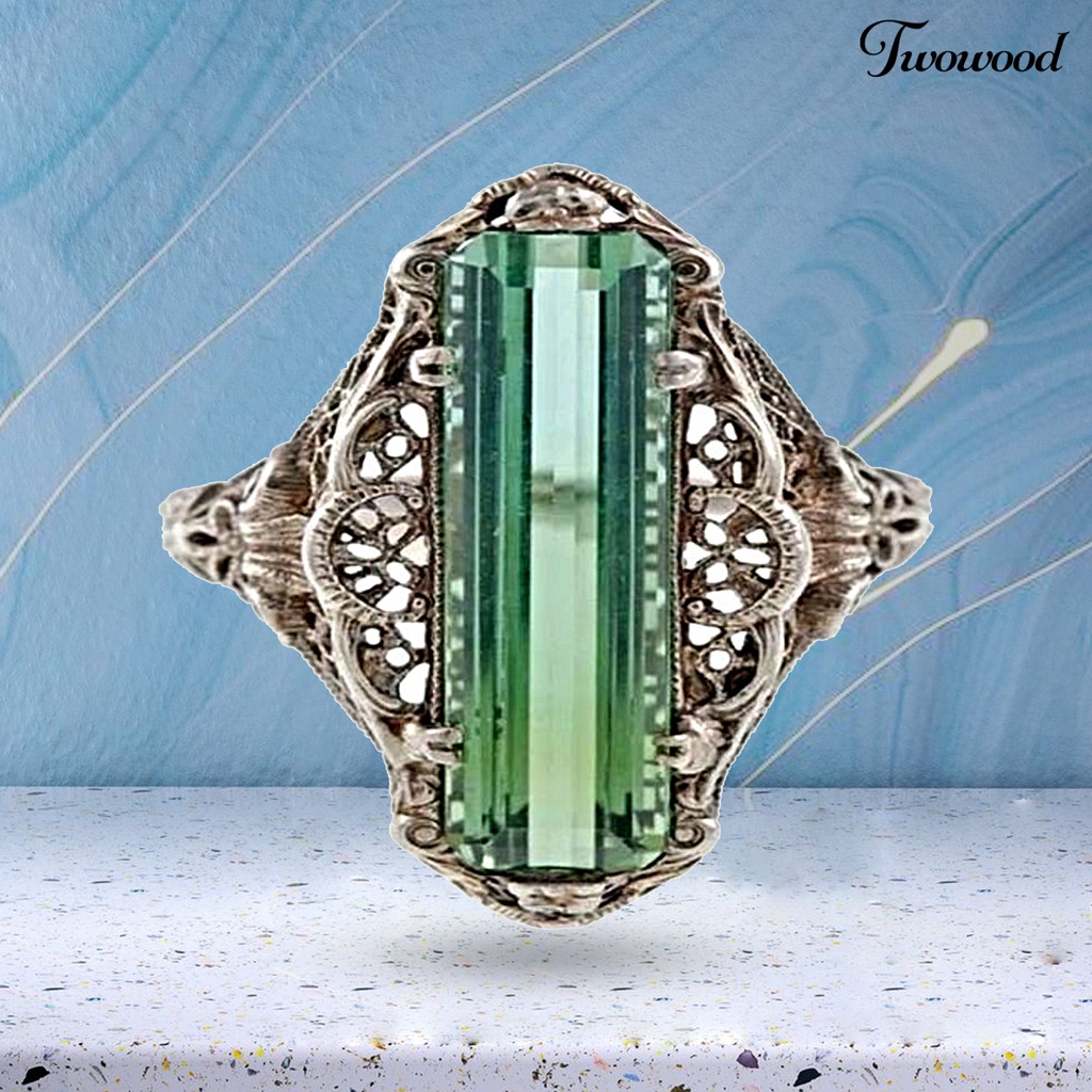 Cincin Wanita Model Hollow Out Aksen Cubic Zirconia Warna Hijau Gaya Vintage Untuk Pesta Pernikahan