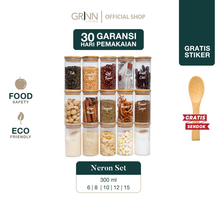 Set Paket* Grinn Living Neron Glass Jar 300 ml Toples Kayu Bambu
