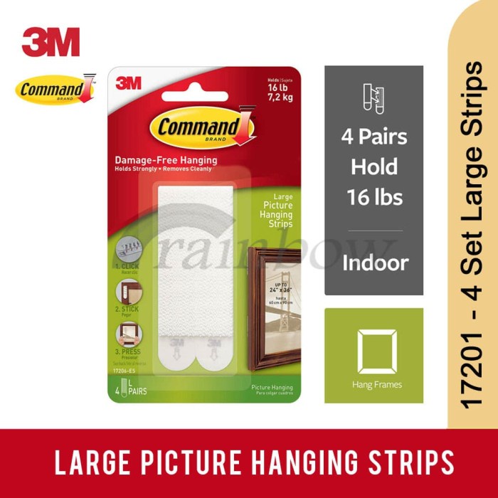 

Tape 3M Command Large Picture Hanging Strip (Strip Tempel Foto Ke Dinding)