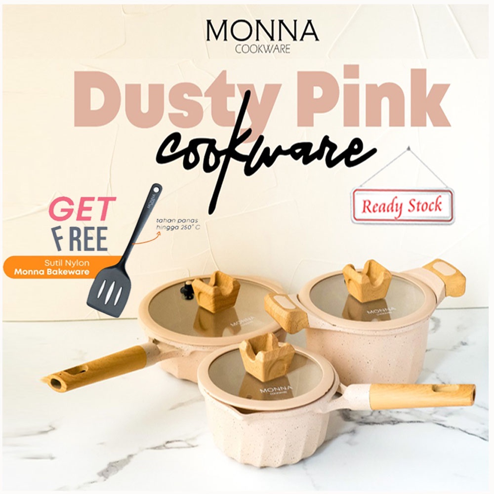 Panci Set Dusty Pink Monna Cookware / Wajan / Panci Monna Free Sutil