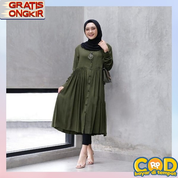 Tinik Elegan Tunic Simple Mewah Bsju Atasan Basic Tunika Long Dress Tuniq Kekinian Pakaian Wanita Tu