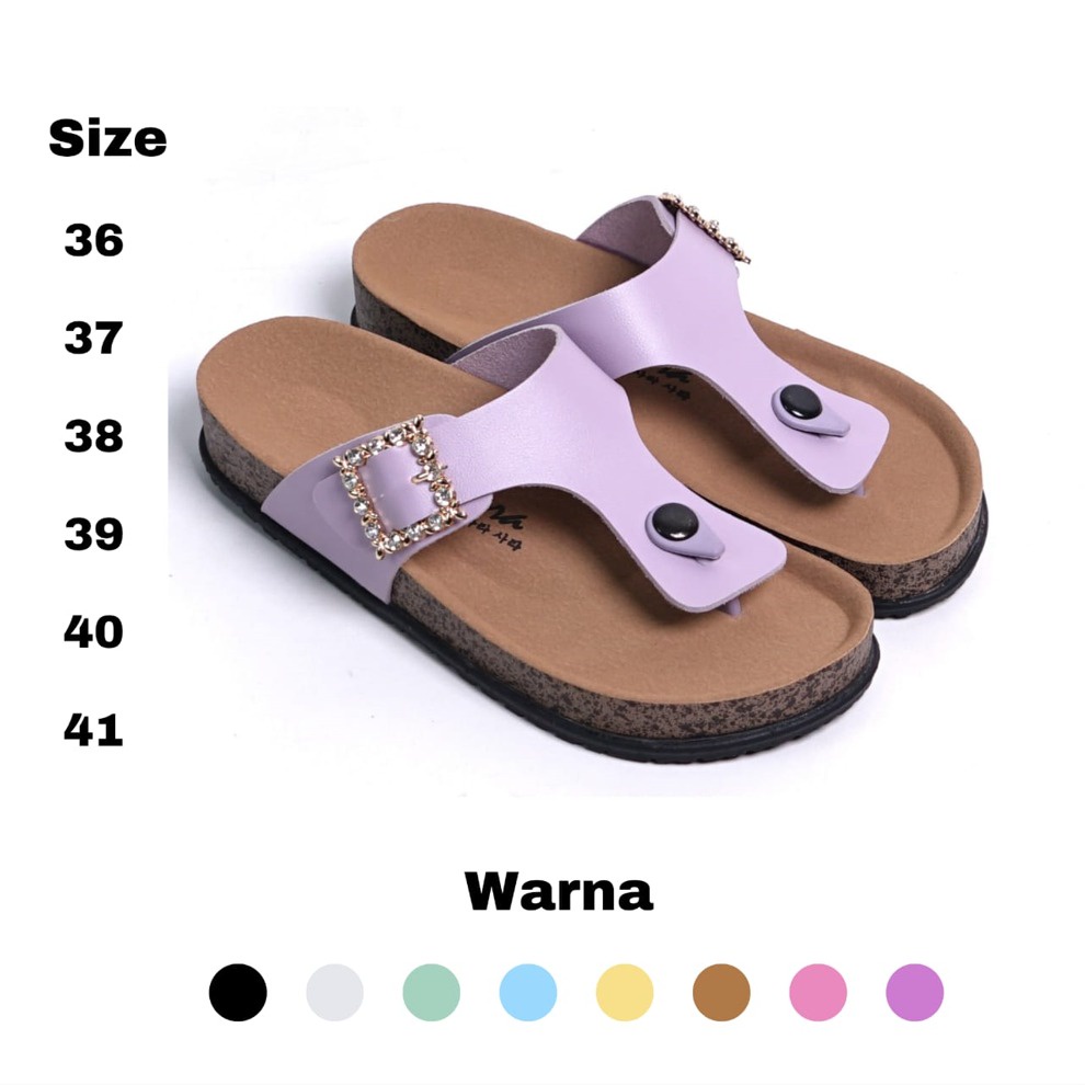 Sara Sara AUDY Sandal Jepit Wanita Kekinian Casual Sendal Japit Cewek Birken Gesper Berlian Sol Puyuh Terbaru