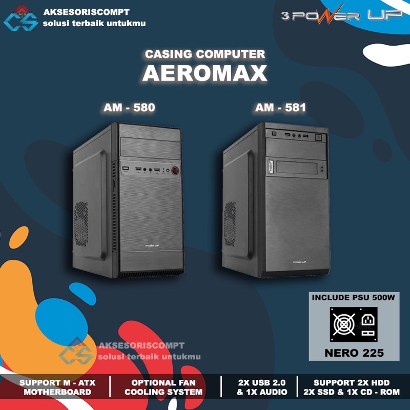 Casing Power Up Micro ATX AEROMAX With PSU 500w