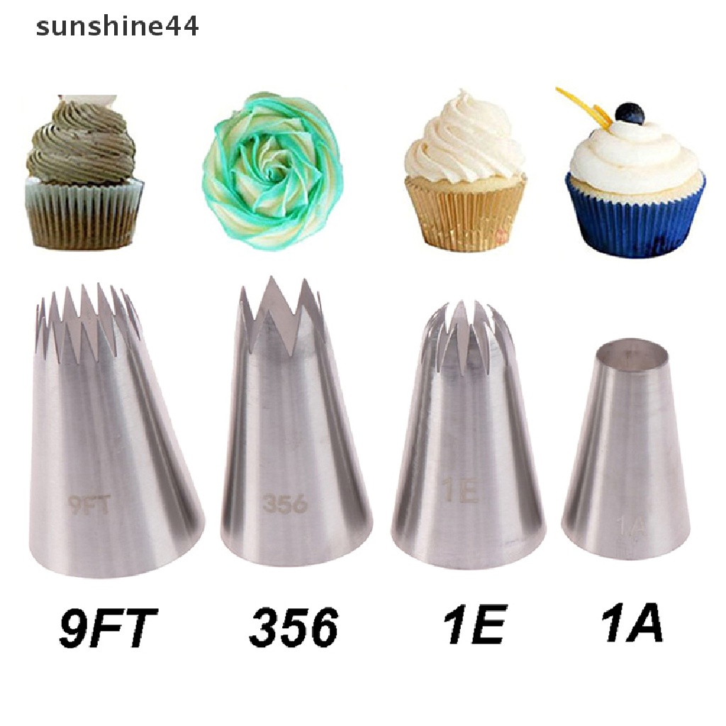 Sunshine 4pcs Spuit Piping Besar Bahan Stainless Steel Untuk Dekorasi Kue