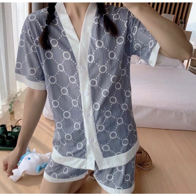 Stelan baju Tidur Import Piyama Kancing hotpants / Piyama baju Tidur import