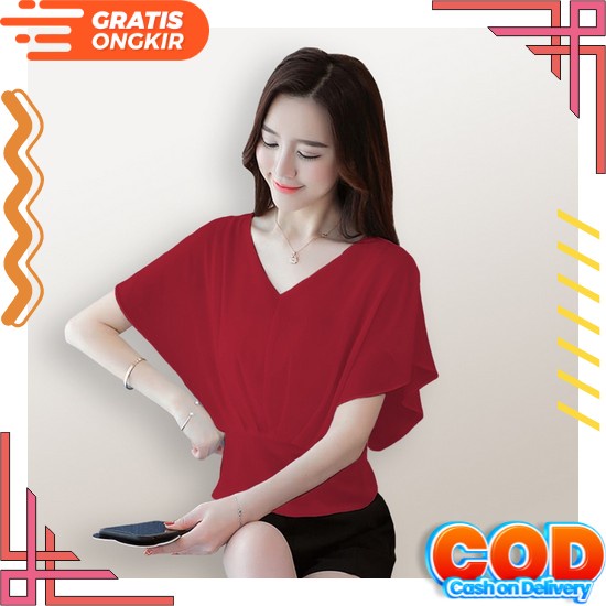Atasan Blouse Wanita Import Lengan Pendek Korea Fashion Terbaru Kekinian Baju Atasan Wanita Terbaru 