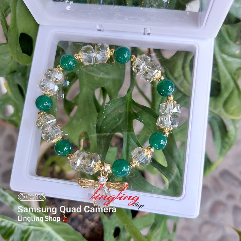 COD gelang batu kristal mix titanium anti karat, gelang batu kristal free box