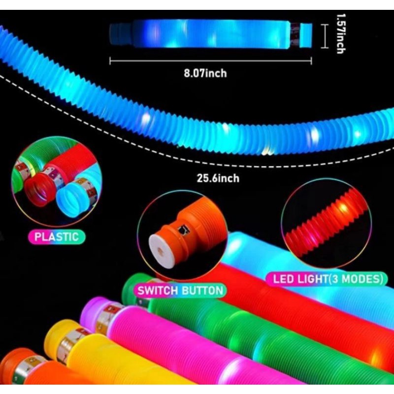 Lampu LED Light Up Pop Tubes Pipes Mainan Anak Pipa Stick Tarik Glow Kedip Kedip