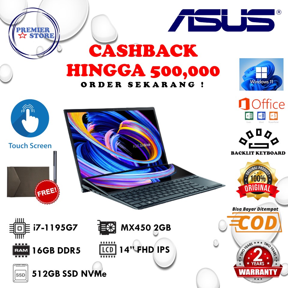 Asus Zenbook Pro DUO UX482EG i7 1165G7 16GB 512GB SSD MX450 2GB TOUCH SCREEN